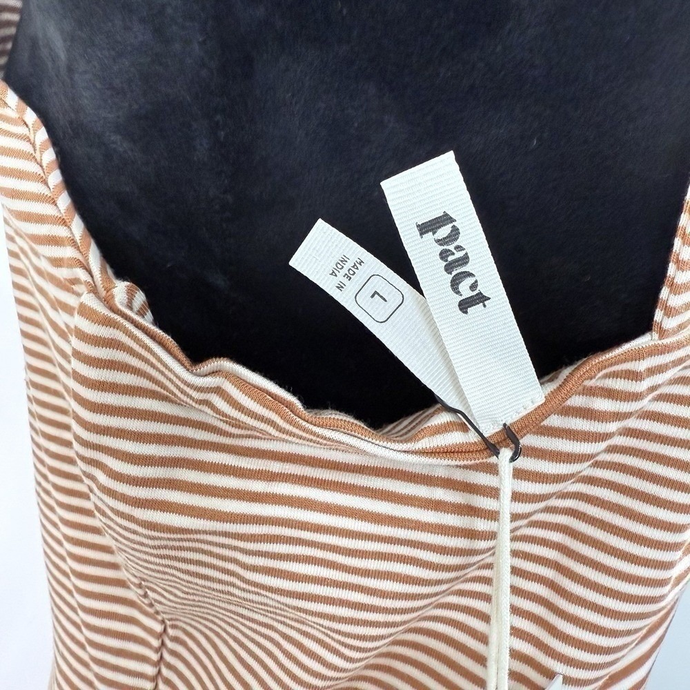 Pact Striped Tie Back Cutout Sundress Midi Dress L Rust Tan Coastal Vacation - Picture 7 of 10